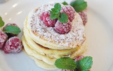 Pancake for breakfast with raspberries